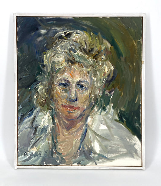 Ölgemälde "Porträt von Katharina Kurz" von Roland Ladwig auf Leinwand, 1990