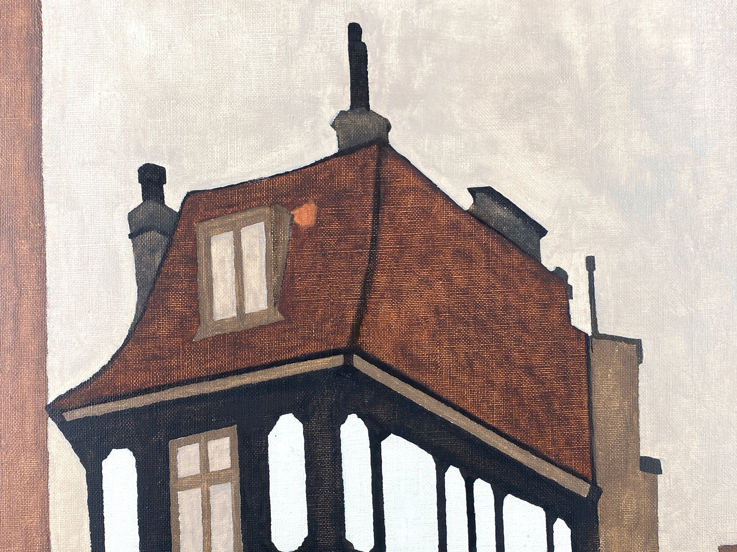 Acrylgemälde "London Pub" von Hetzel im Stil des Magischen Realismus, 1972