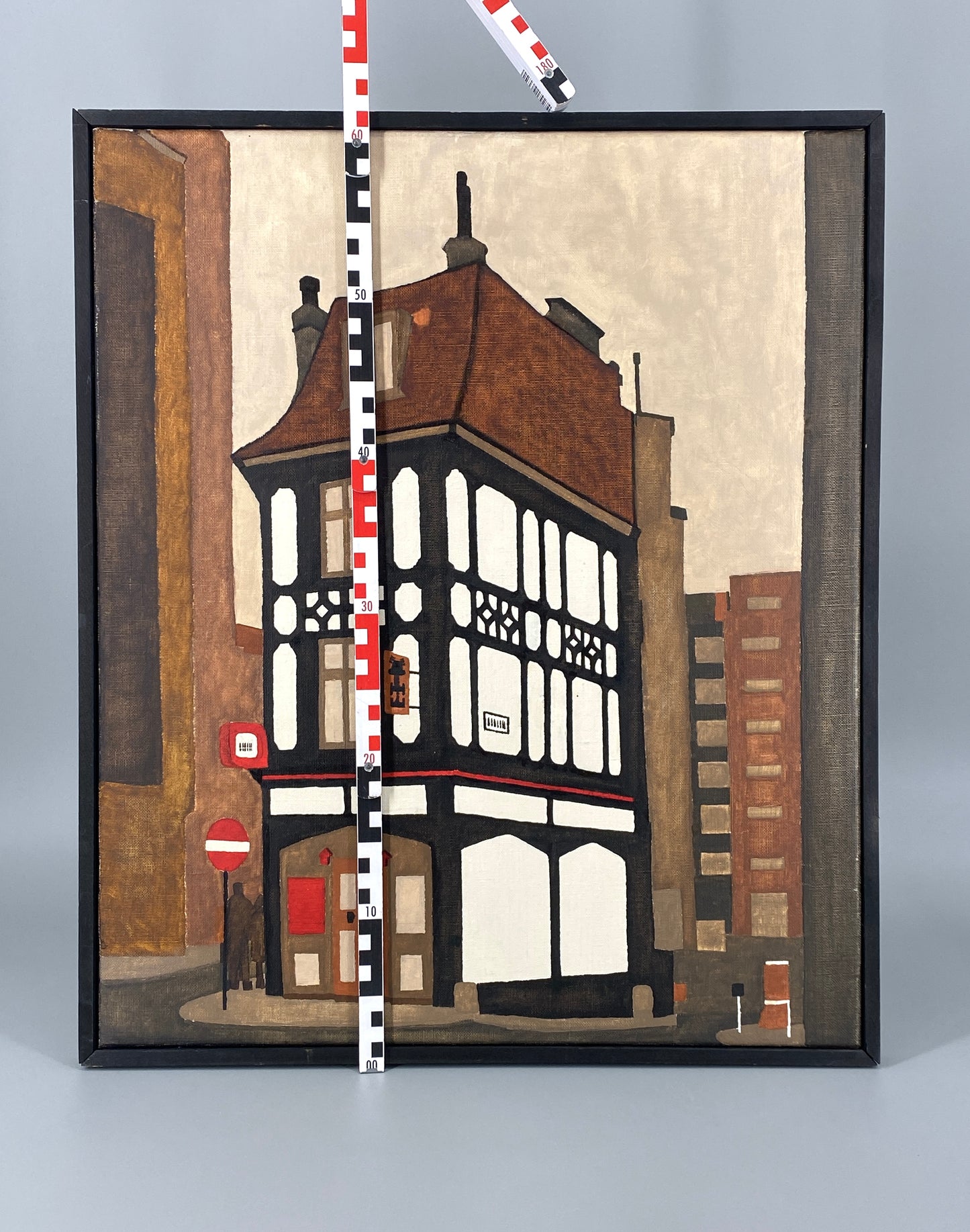 Acrylgemälde "London Pub" von Hetzel im Stil des Magischen Realismus, 1972