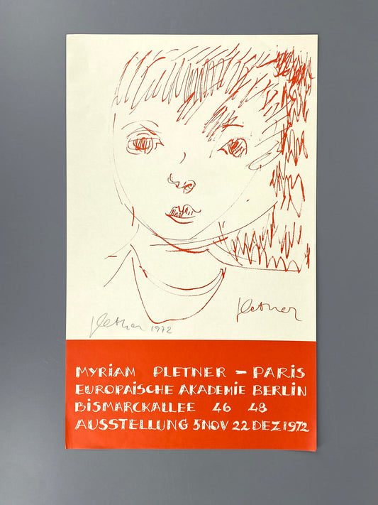 Ausstellungsplakat zur Ausstellung von Myriam Pletner, Berlin 1972, handsigniert von der Künstlerin