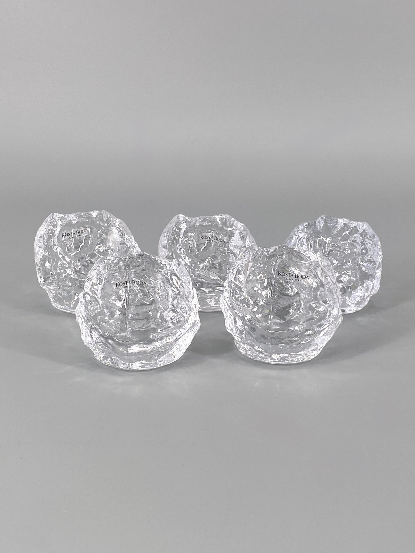 5 Teelichthalter "Snowball" von Ann Wärff für Kosta Boda, Schweden