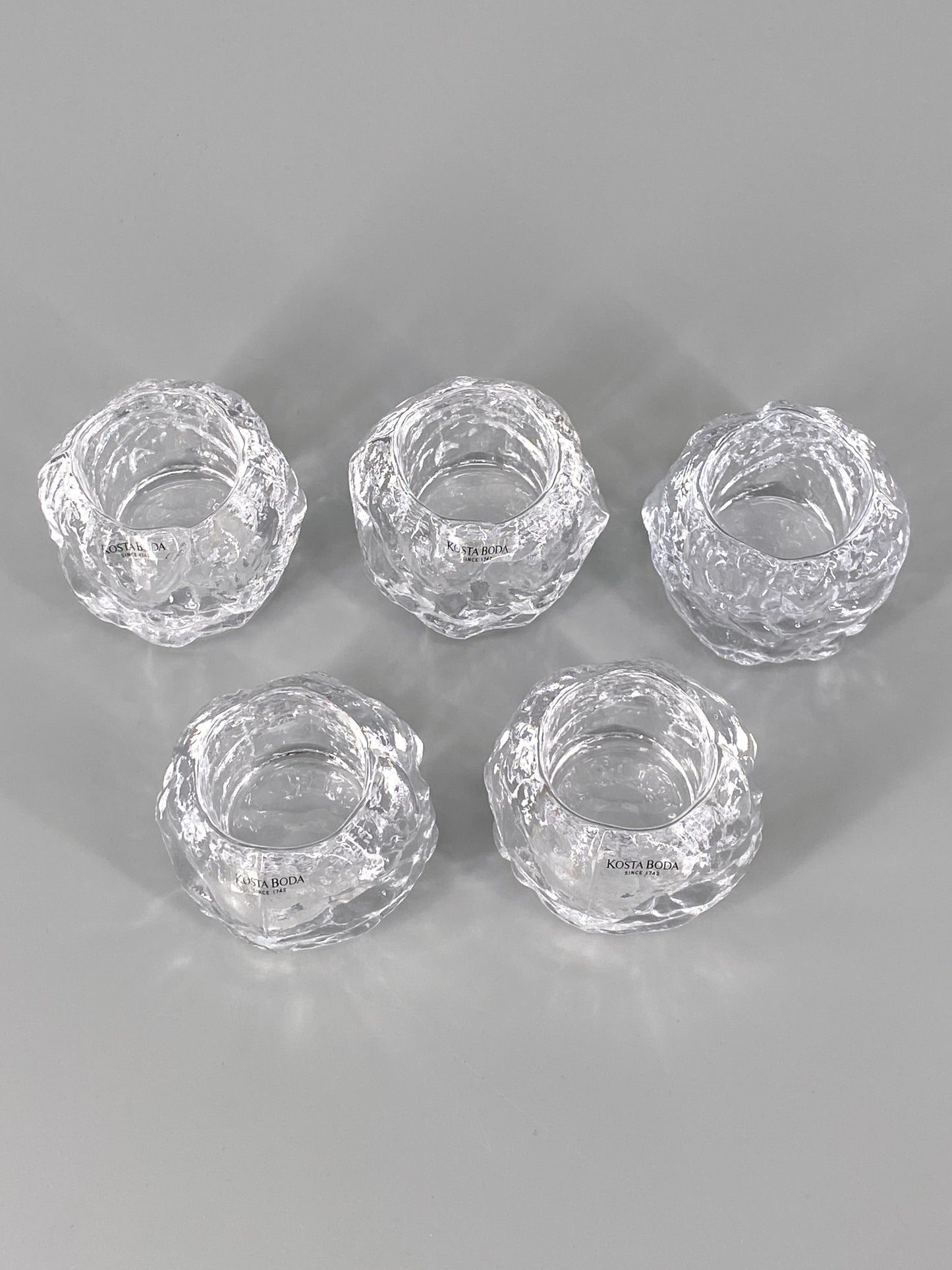 5 Teelichthalter "Snowball" von Ann Wärff für Kosta Boda, Schweden