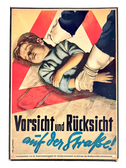 Lehrplakat der Arbeitsgemeinschaft für Verkehrssicherheit, Vorsicht und Rücksicht im Straßenverkehr