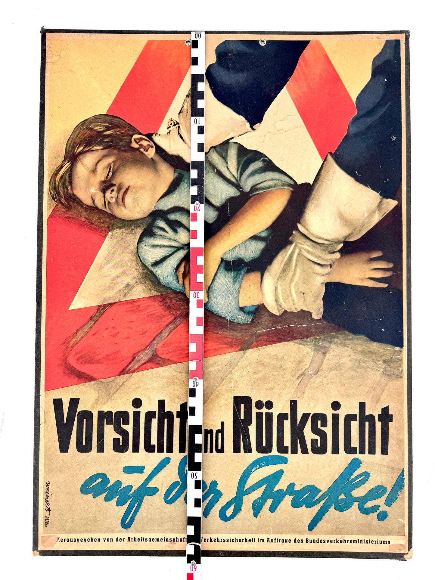 Lehrplakat der Arbeitsgemeinschaft für Verkehrssicherheit, Vorsicht und Rücksicht im Straßenverkehr