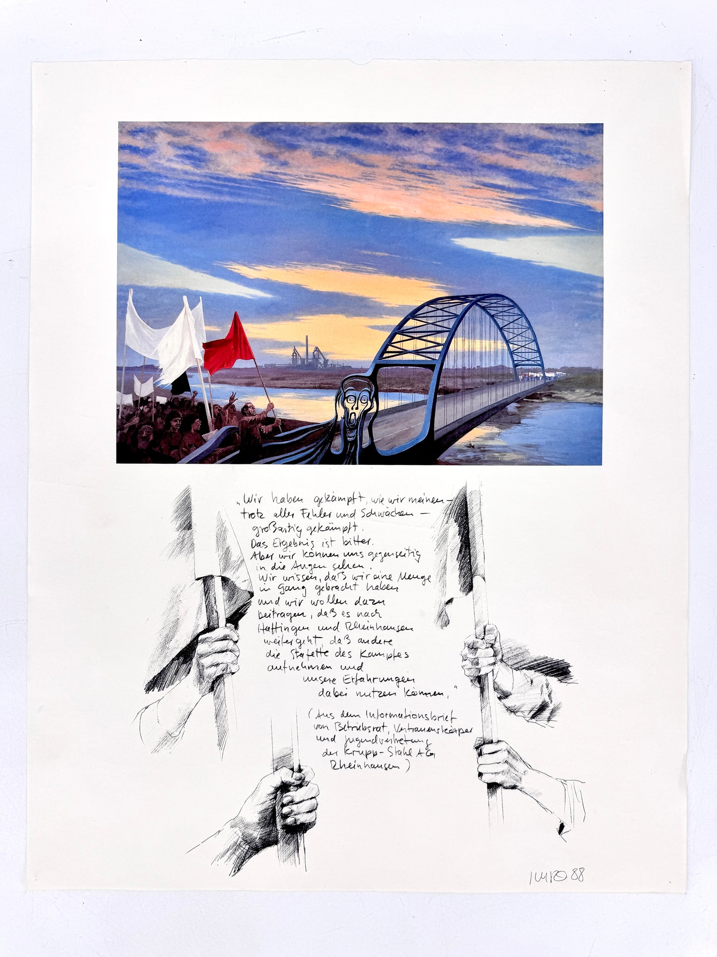 Poster, Arbeitskampf Duisburg-Rheinhause, Stahlwerk Thyssen Krupp