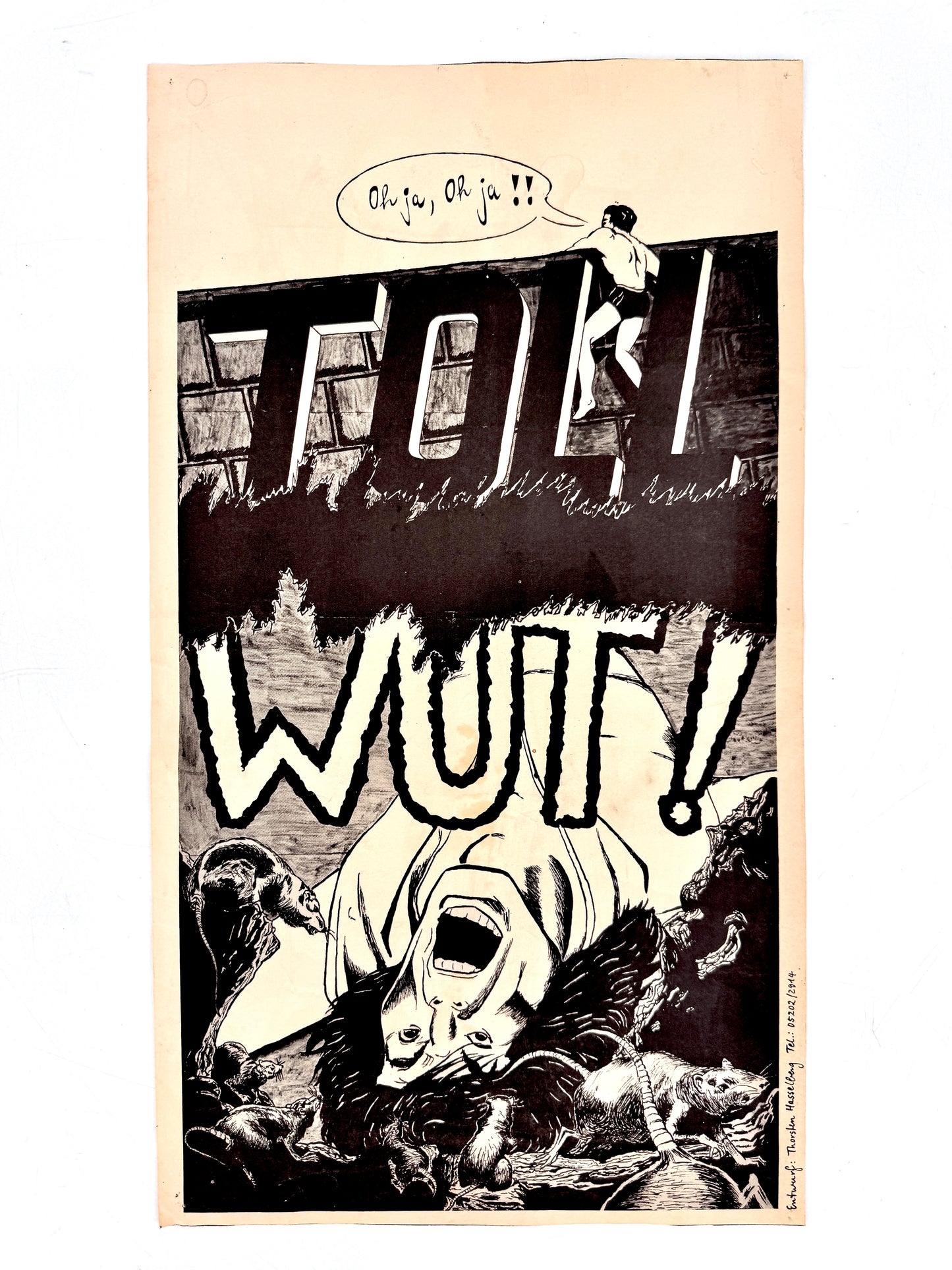 TOLL WUT. Comic-Kunstdruck, auf dünnem Papier, von Thomas Hasselberg