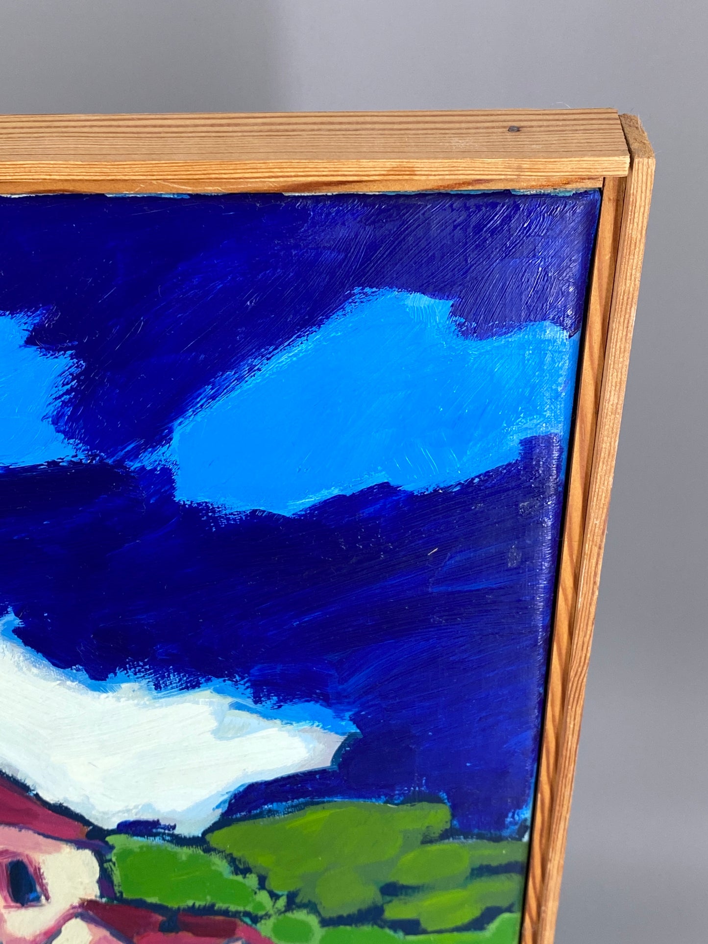 Expressives und farbenfrohes Acrylgemälde "Kirche (Weserbergland)" von Dieter Tyspe (1937–1994), 1987