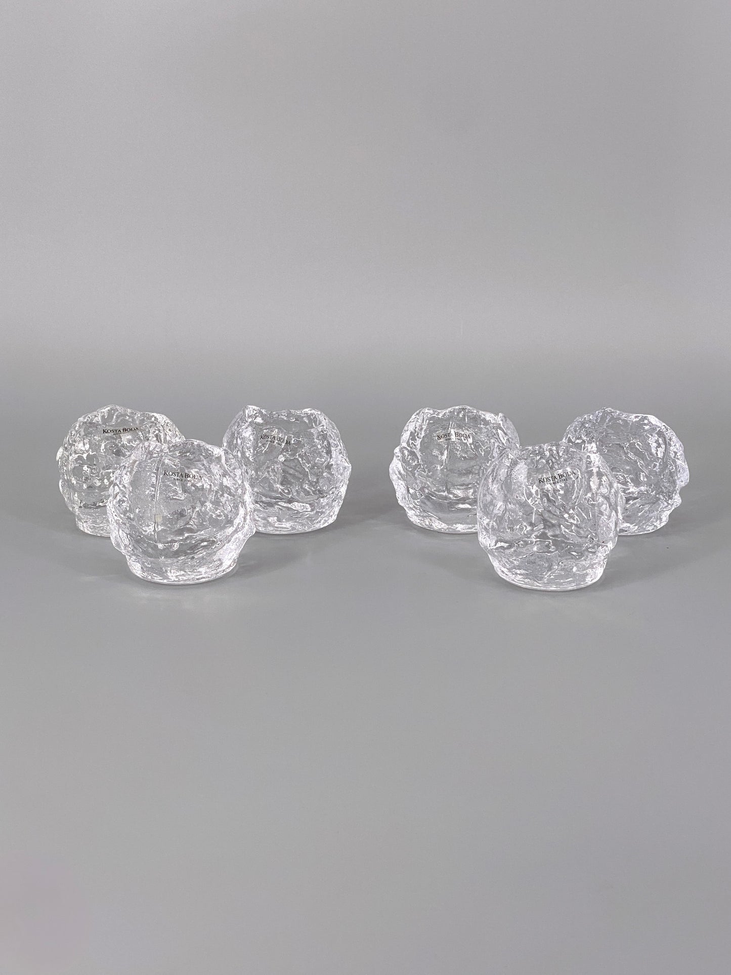 6 Teelichthalter "Snowball" von Ann Wärff für Kosta Boda, Schweden