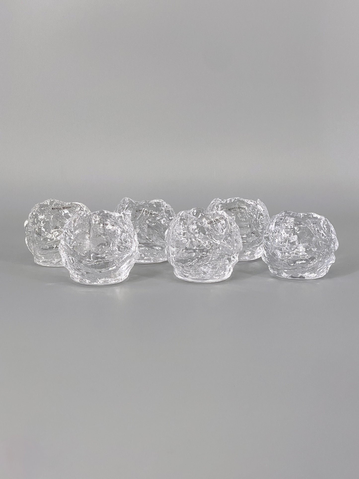 6 Teelichthalter "Snowball" von Ann Wärff für Kosta Boda, Schweden
