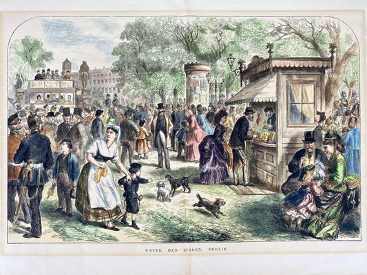 Berlin, Unter den Linden. Kolorierter Holzschnitt aus The Illustrated London, 1873
