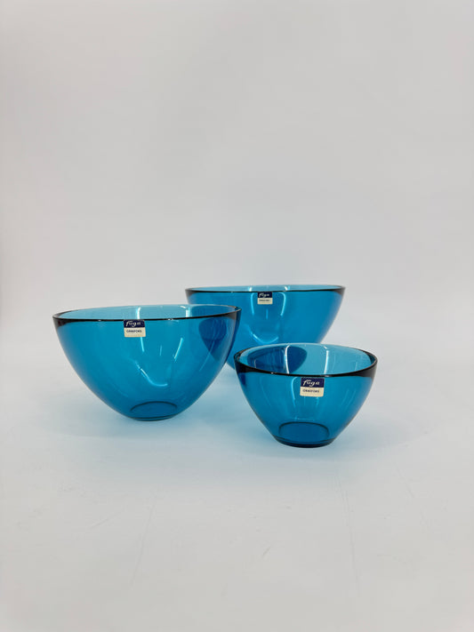 Set aus 3 blauen Glasschalen von Sven Palmqvist für Orrefors, Schweden 60er Jahre
