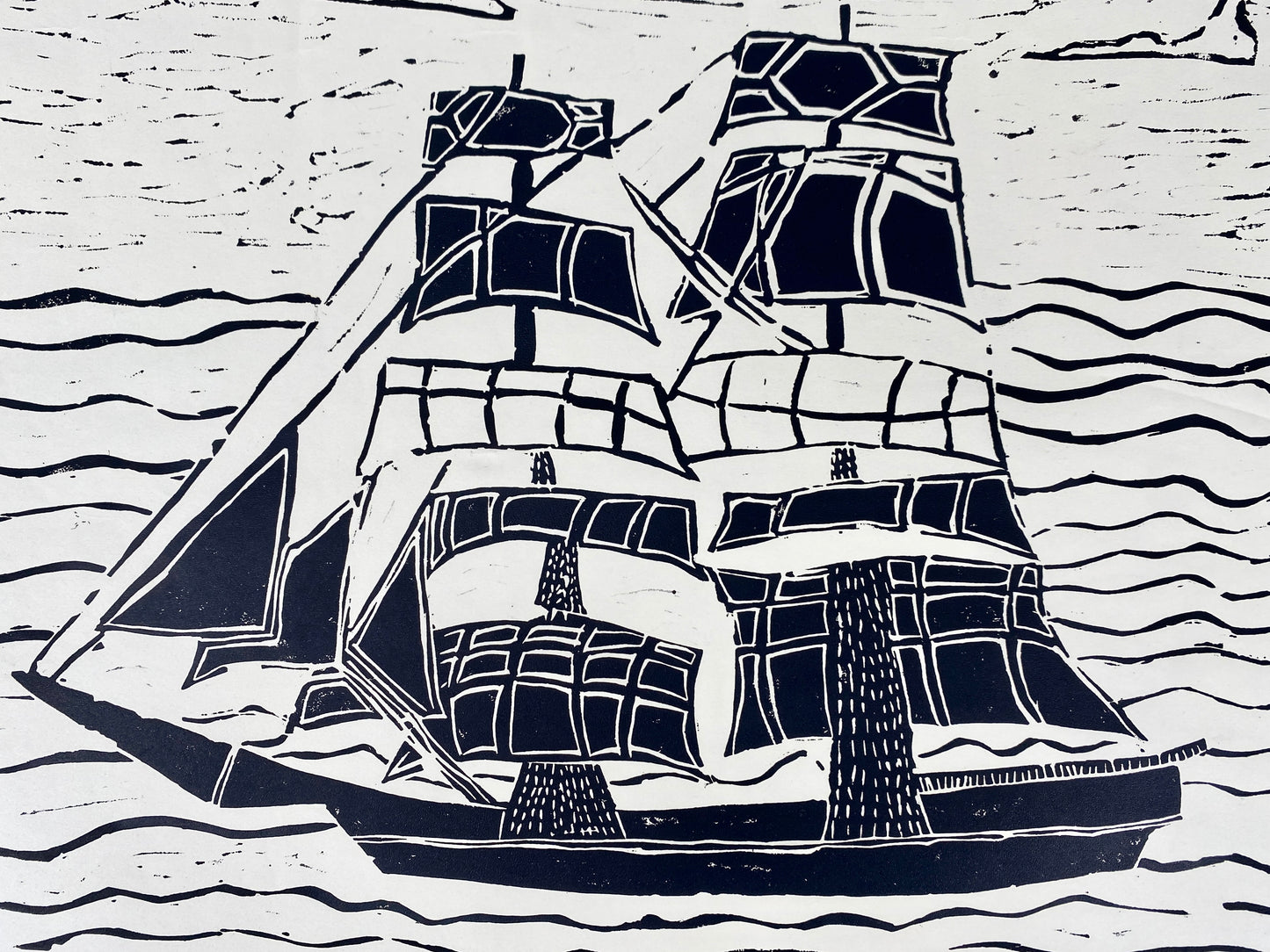Segelschiff, illustrativer Linolschnitt