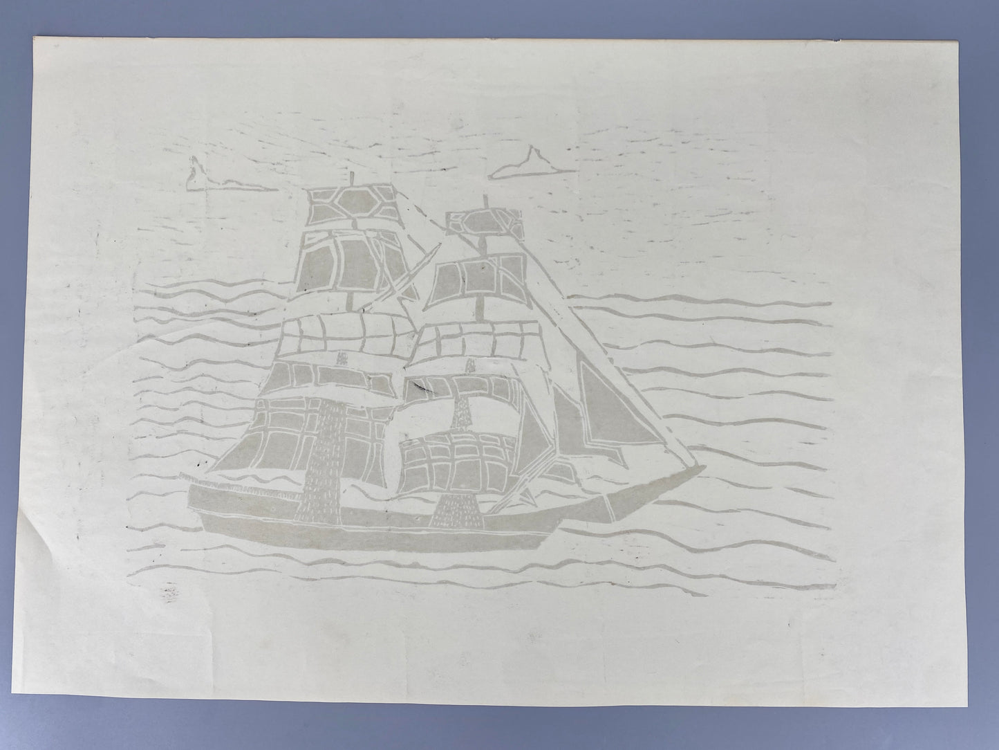 Segelschiff, illustrativer Linolschnitt
