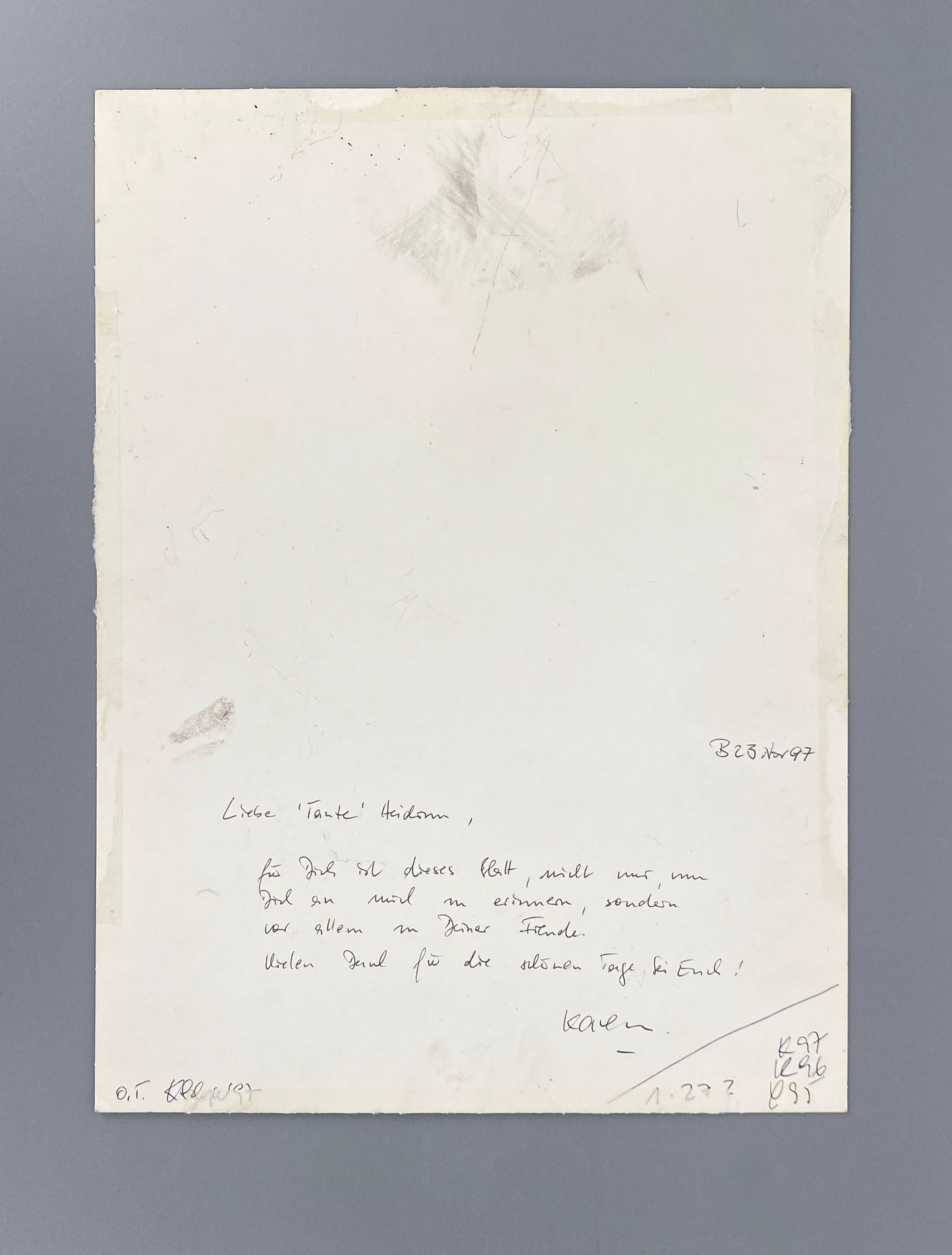 Sensibles Gemälde "Ohne Titel" von Karen Scheper (geb. 1963) mit Widmung, 1997