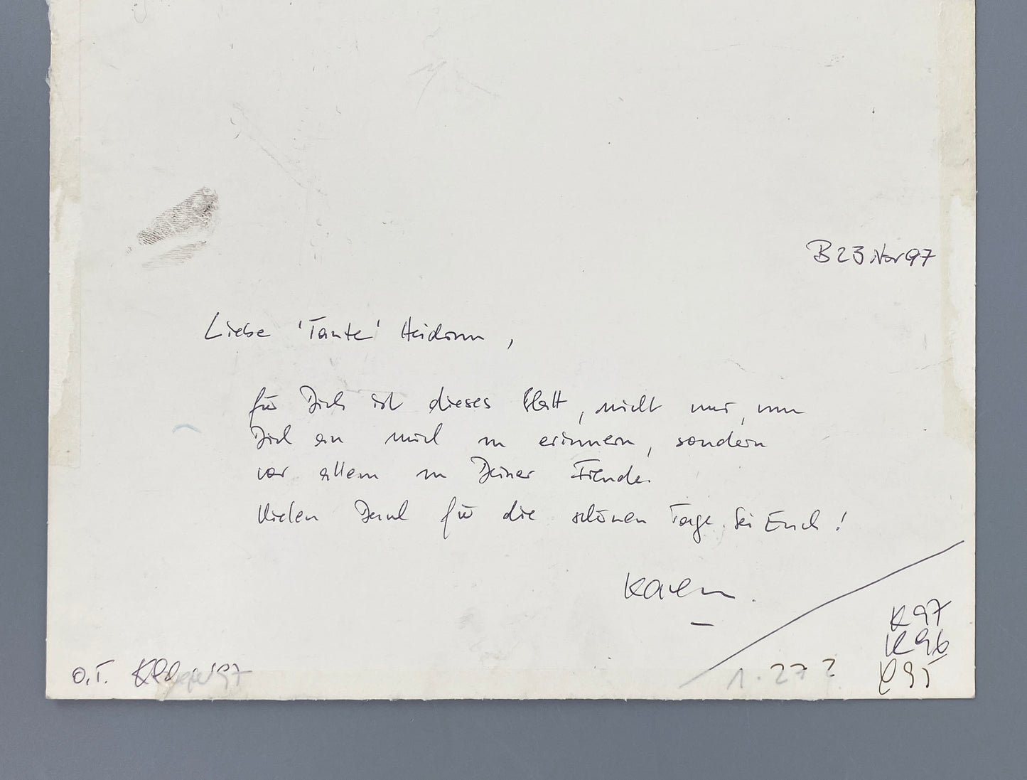 Sensibles Gemälde "Ohne Titel" von Karen Scheper (geb. 1963) mit Widmung, 1997