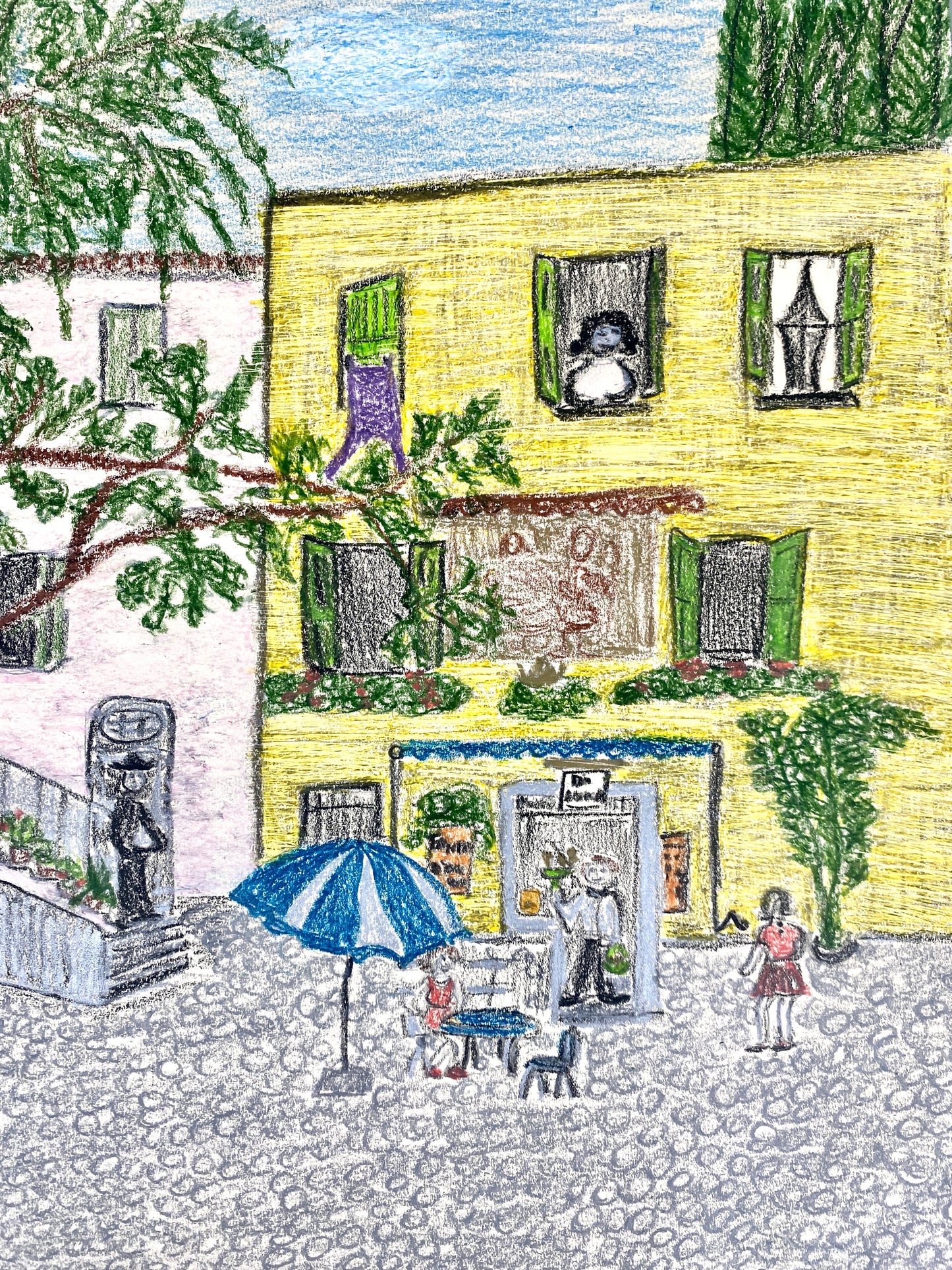 3x Gemälde, Wachsmalstift. Mosel, Haus am Hang