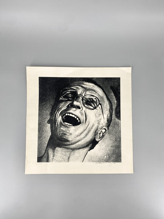 Selbstportait, lachend. Litographie von Karl-Heinz Franke