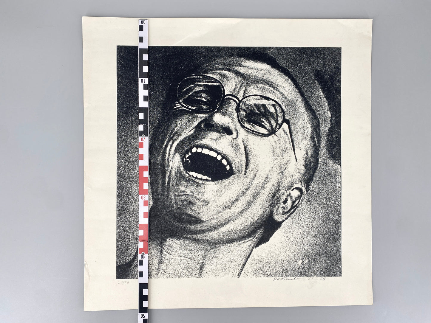 Selbstportait, lachend. Litographie von Karl-Heinz Franke
