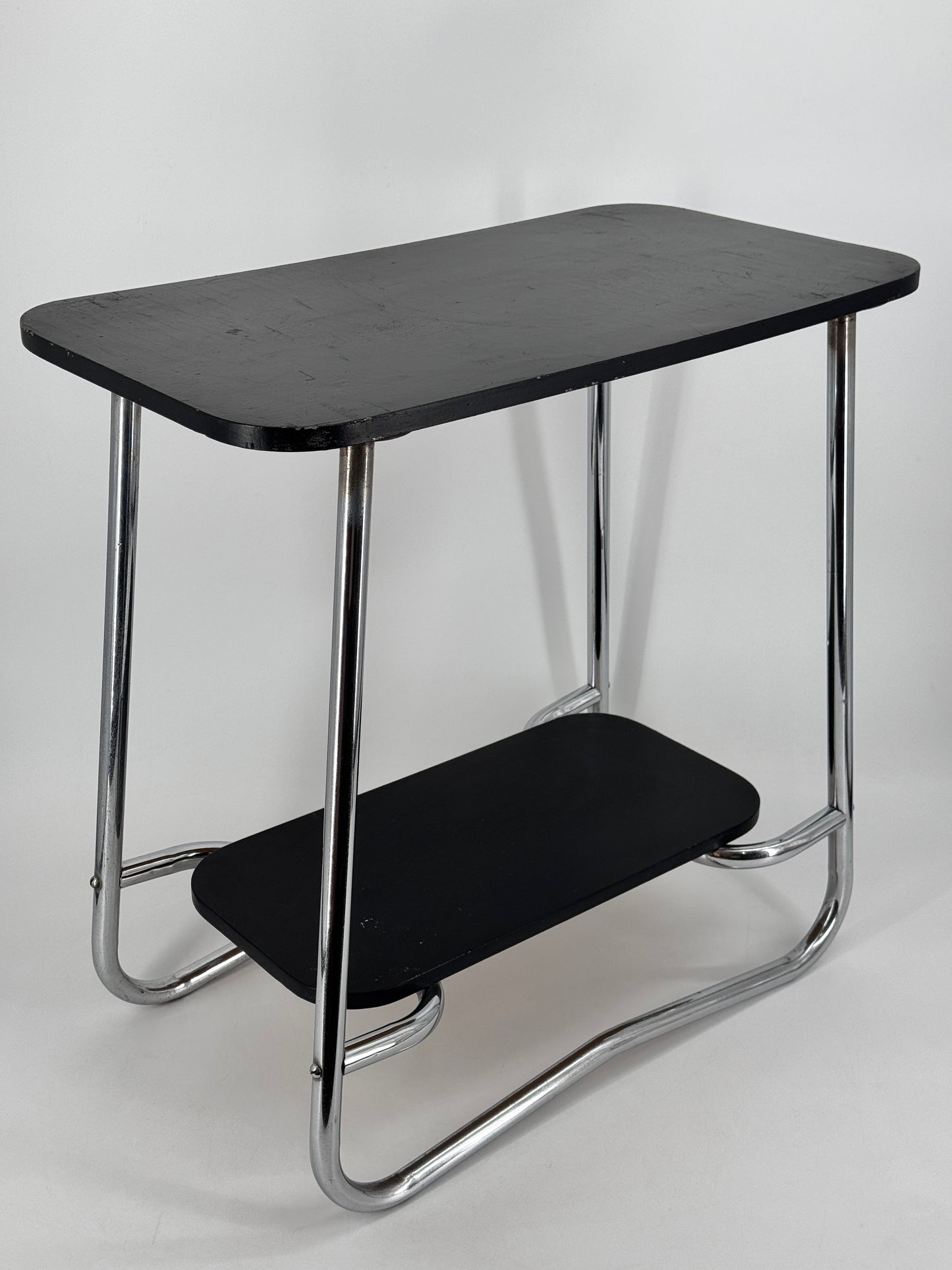 Beistelltisch, Bauhaus Design, Chrom, Holz, 30er