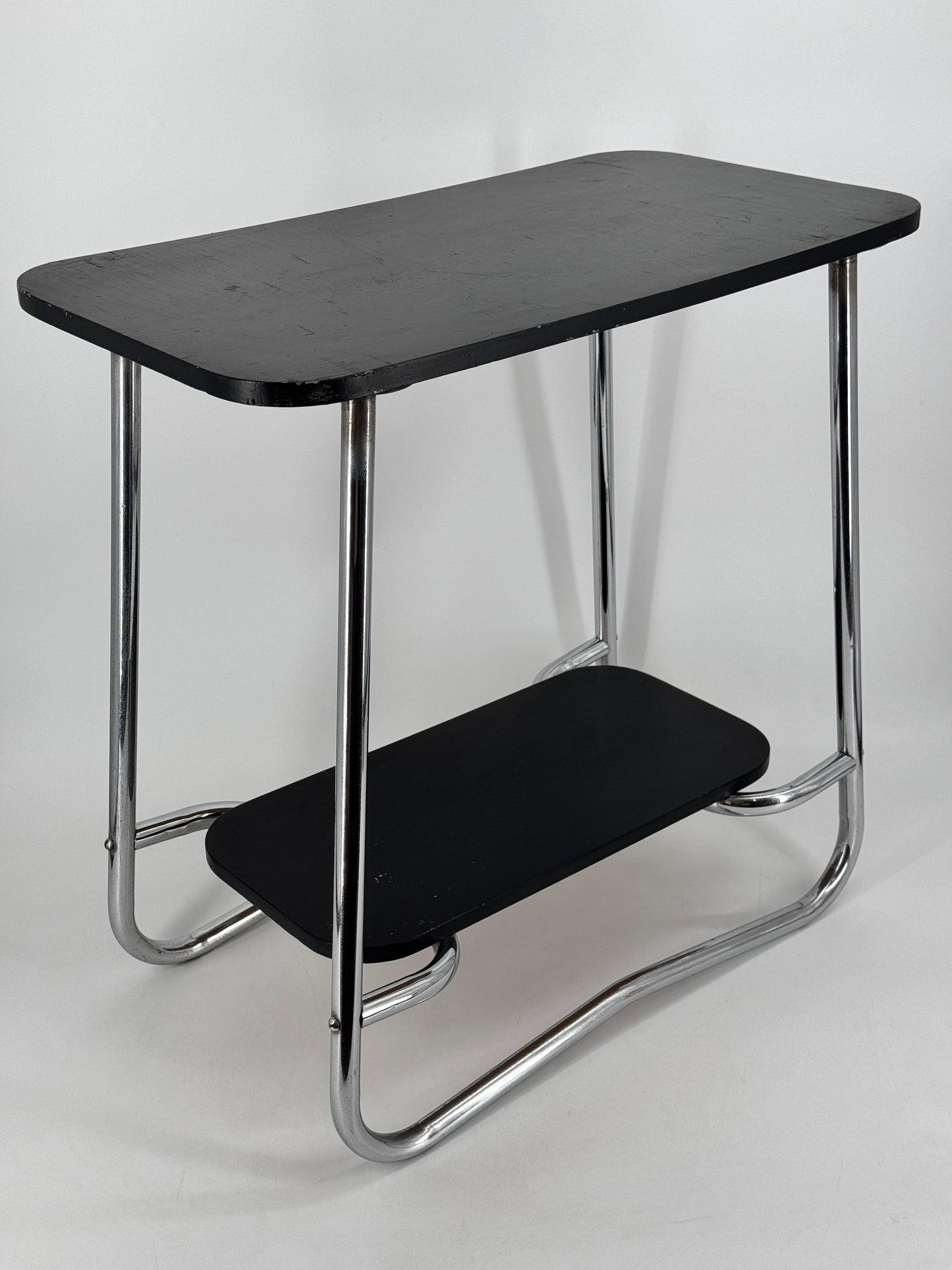 Beistelltisch, Bauhaus Design, Chrom, Holz, 30er