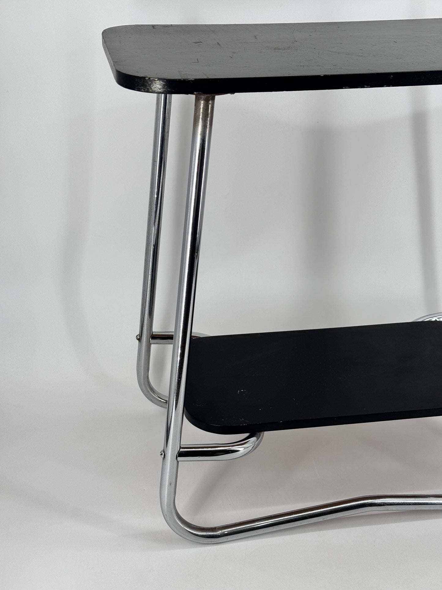Beistelltisch, Bauhaus Design, Chrom, Holz, 30er