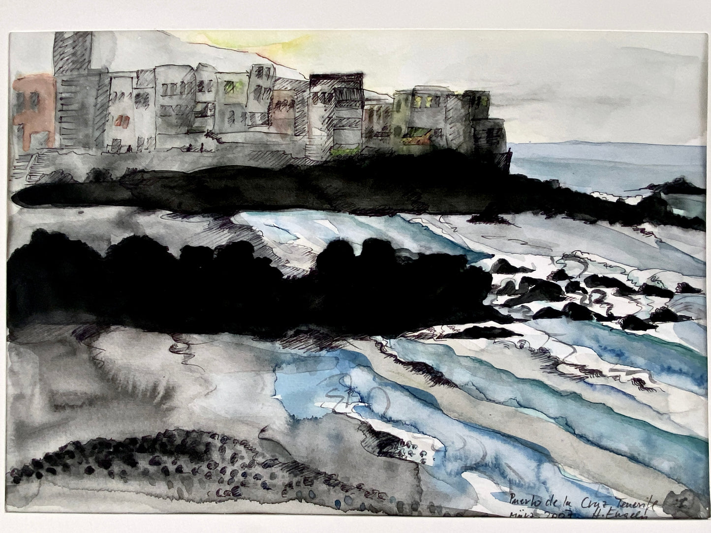 Puerto de la Cruz, Tenerrifa. Aquarell, H. Engeln signiert