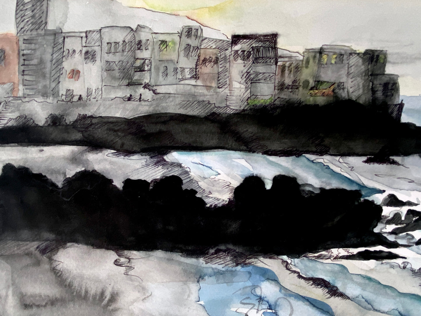 Puerto de la Cruz, Tenerrifa. Aquarell, H. Engeln signiert