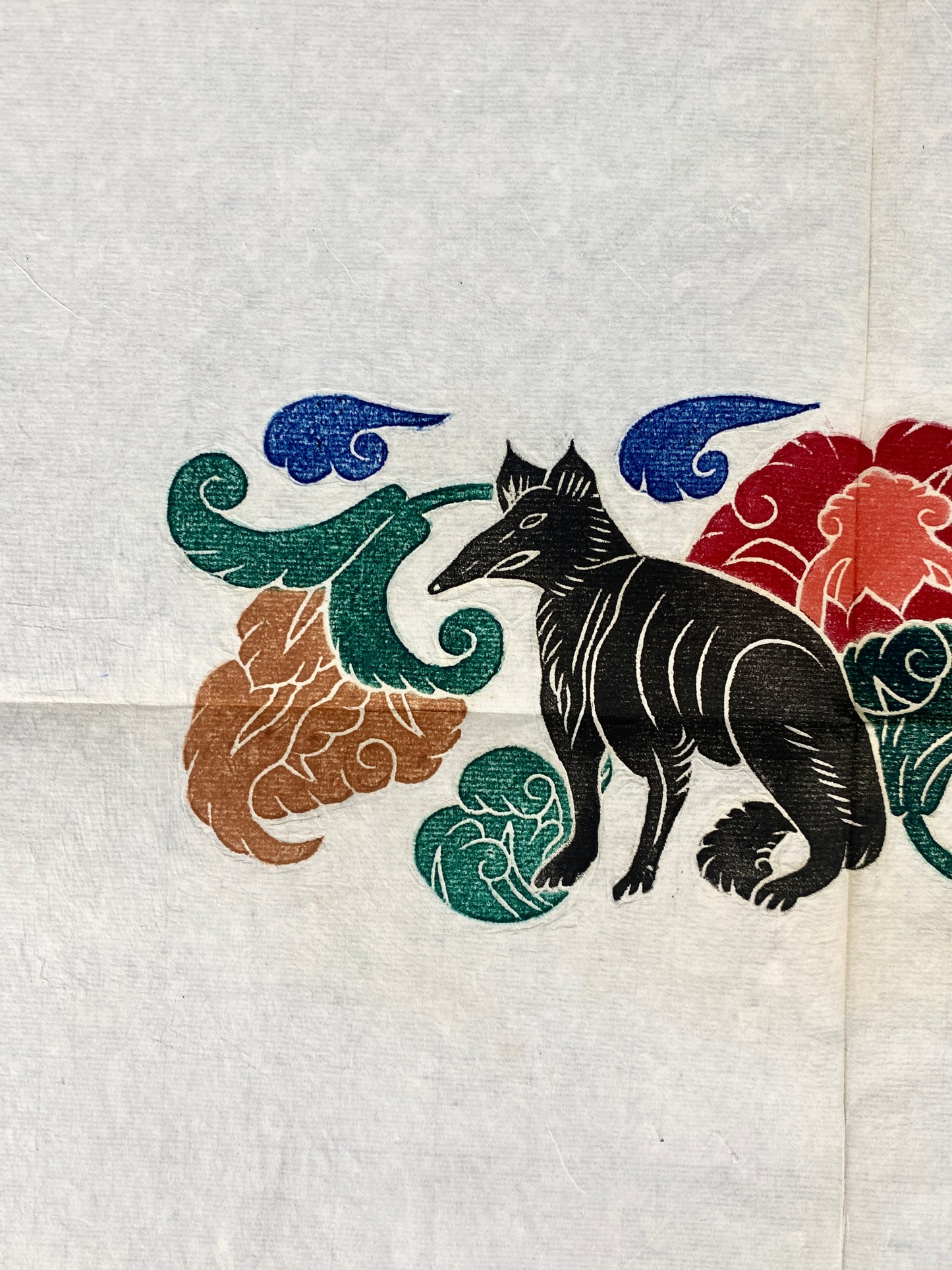 2x Japanischer Farbholzschnitt, Fuchs/Kitsune und Tiger
