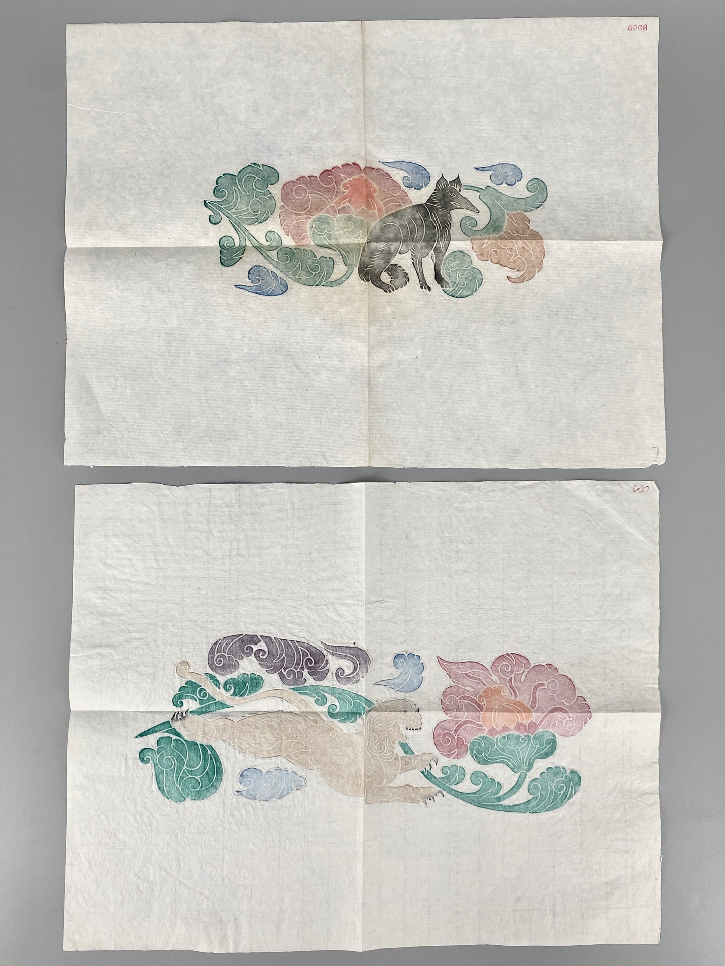 2x Japanischer Farbholzschnitt, Fuchs/Kitsune und Tiger