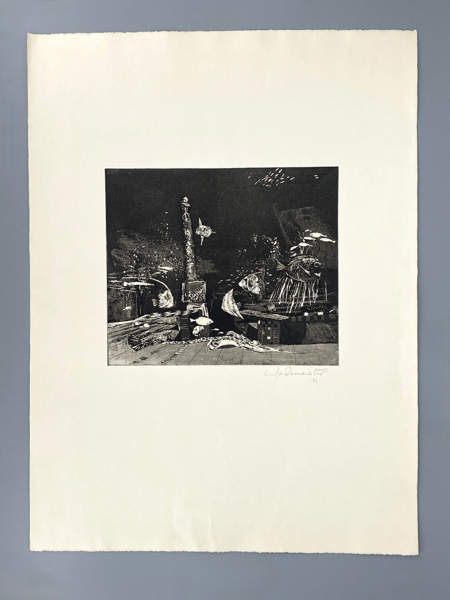 Signierte Aquatinta-Radierung "Atlantis" von Wolfgang Werkmeister, Edition der Griffelkunst-Vereinigung, Hamburg 1971