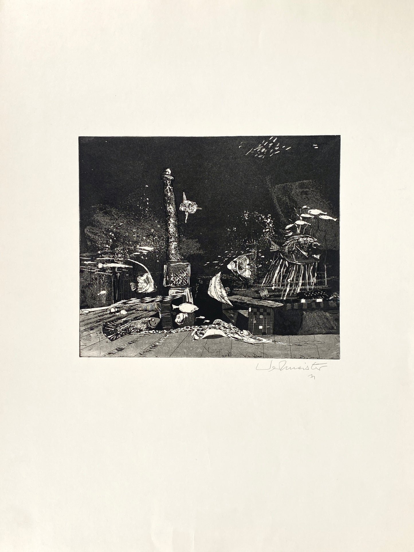 Signierte Aquatinta-Radierung "Atlantis" von Wolfgang Werkmeister, Edition der Griffelkunst-Vereinigung, Hamburg 1971