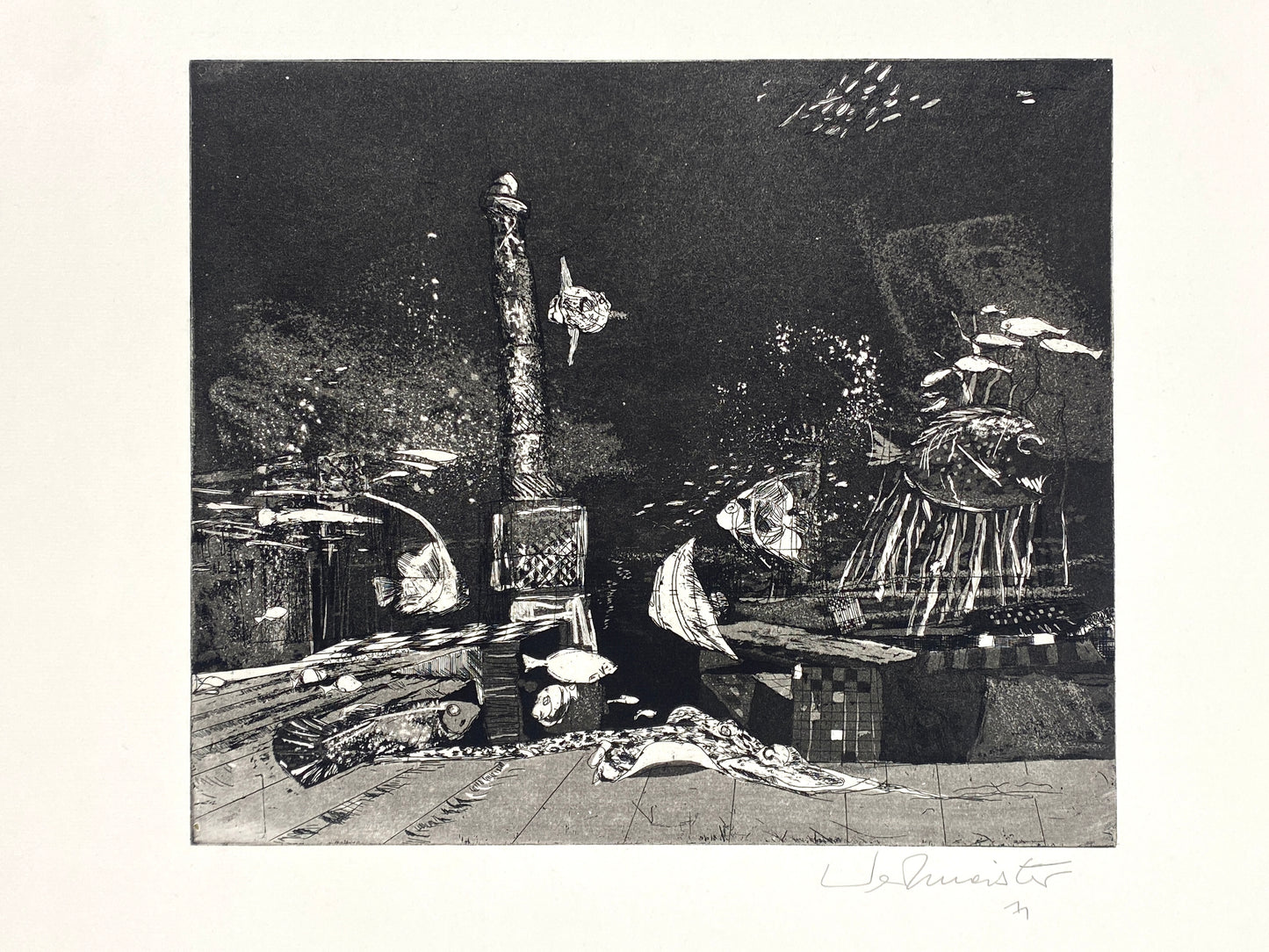 Signierte Aquatinta-Radierung "Atlantis" von Wolfgang Werkmeister, Edition der Griffelkunst-Vereinigung, Hamburg 1971