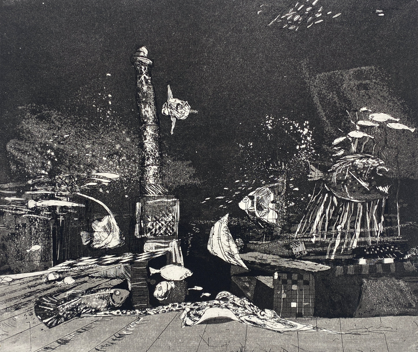 Signierte Aquatinta-Radierung "Atlantis" von Wolfgang Werkmeister, Edition der Griffelkunst-Vereinigung, Hamburg 1971