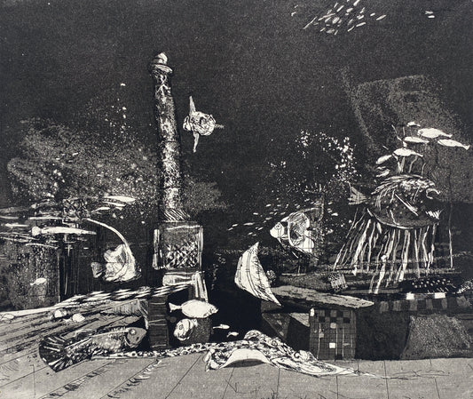 Signierte Aquatinta-Radierung "Atlantis" von Wolfgang Werkmeister, Edition der Griffelkunst-Vereinigung, Hamburg 1971