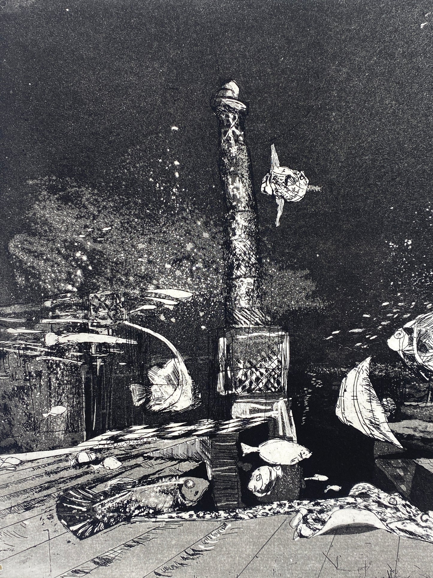 Signierte Aquatinta-Radierung "Atlantis" von Wolfgang Werkmeister, Edition der Griffelkunst-Vereinigung, Hamburg 1971