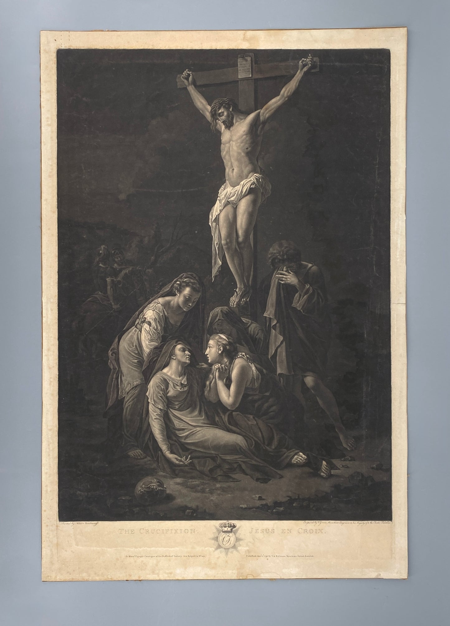 Antikes Mezzotinto "Christus am Kreuz" nach Adriaen van der Werff von Valentine Green (Stecher), London 1792