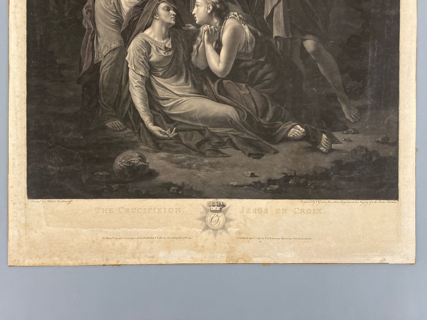 Antikes Mezzotinto "Christus am Kreuz" nach Adriaen van der Werff von Valentine Green (Stecher), London 1792
