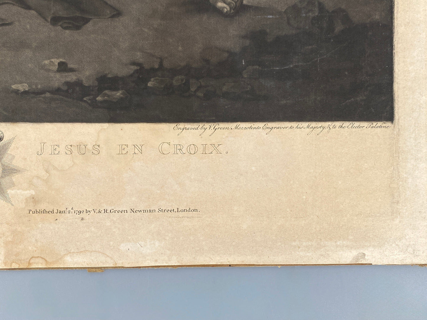 Antikes Mezzotinto "Christus am Kreuz" nach Adriaen van der Werff von Valentine Green (Stecher), London 1792