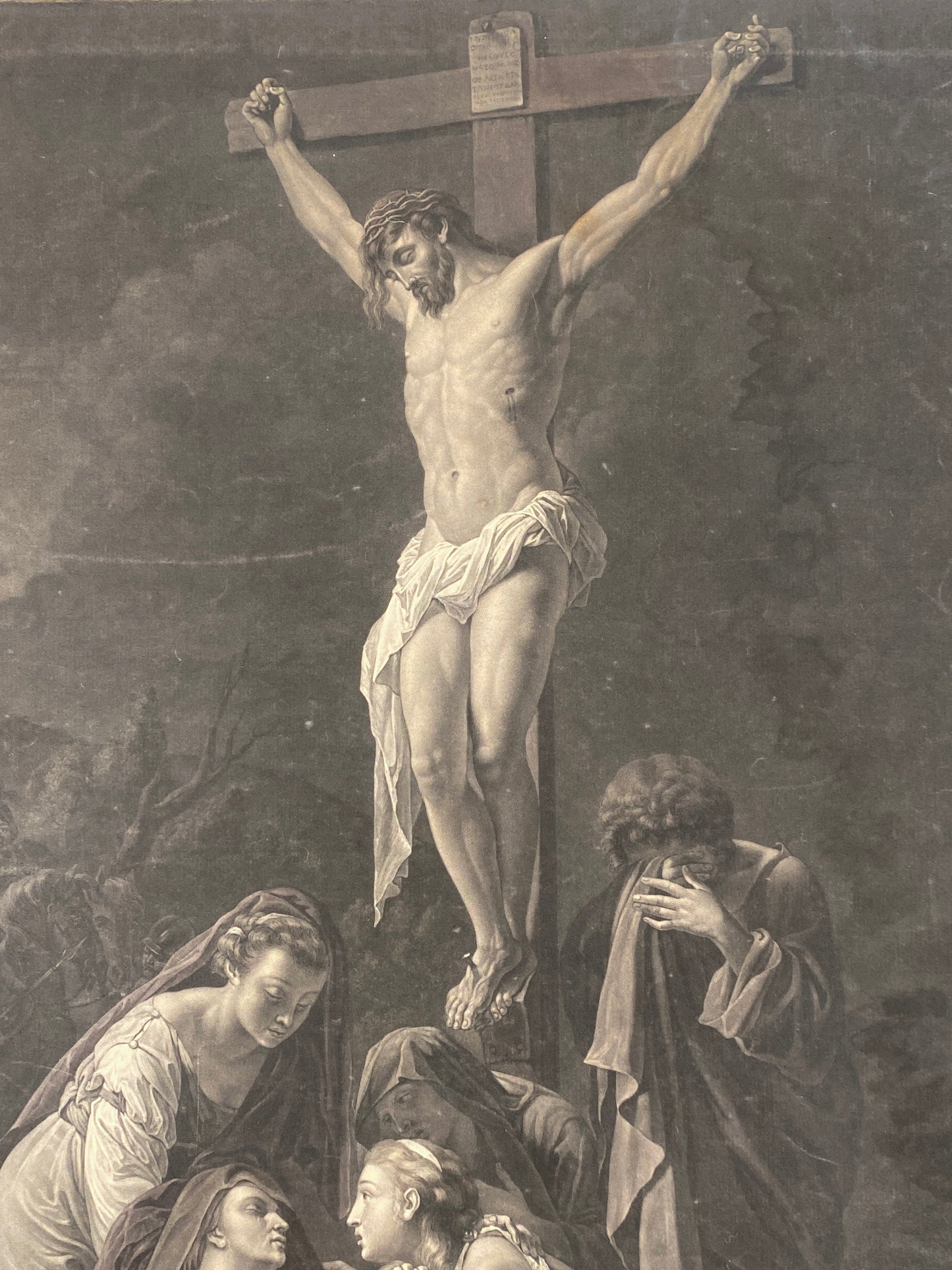 Antikes Mezzotinto "Christus am Kreuz" nach Adriaen van der Werff von Valentine Green (Stecher), London 1792