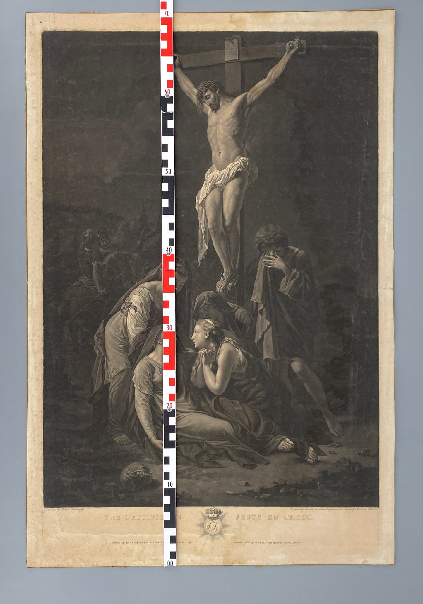 Antikes Mezzotinto "Christus am Kreuz" nach Adriaen van der Werff von Valentine Green (Stecher), London 1792