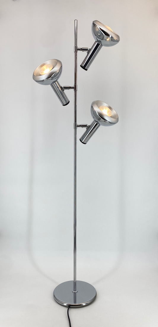 Chromfarbene Stehlampe mit 3 Spots, 1960er/70er