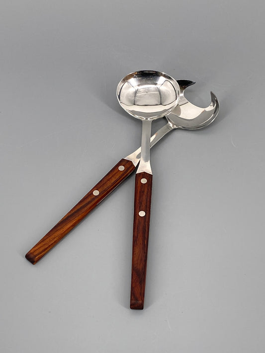 Salatbesteck von WMF, aus Cromargan und Holz, Hong Kong