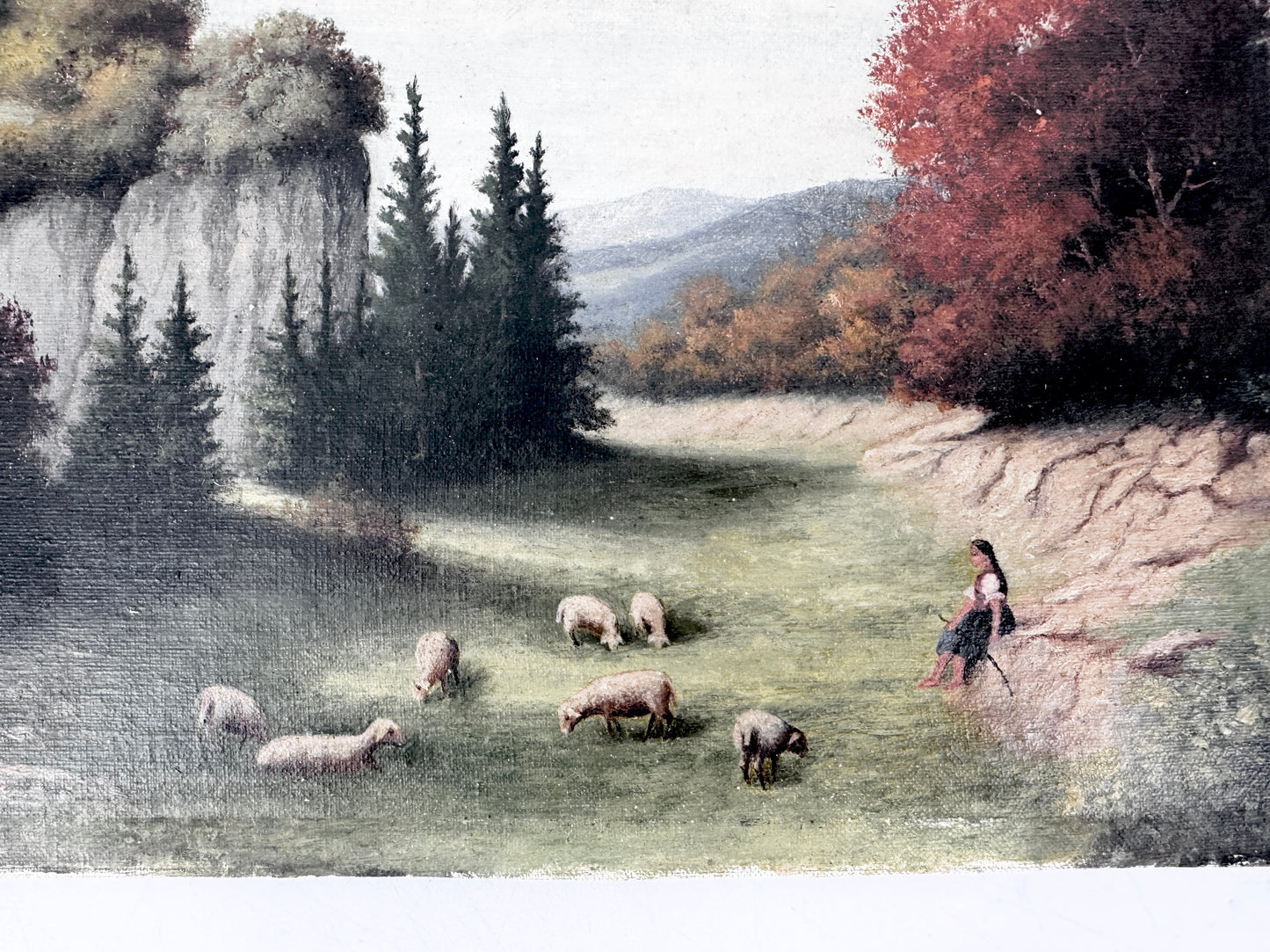 2x Ölgemälde, Idylle Ungarb. Haus am Teich, Hirtin zwischen Felsen