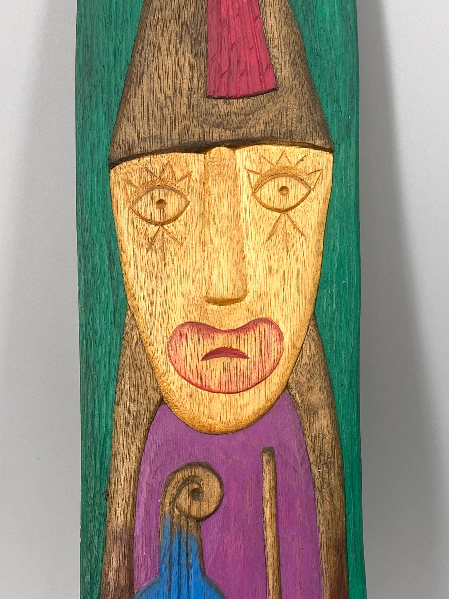 Holzskulptur "Geiger mit blauer Violine" von Henryk Zegadlo, Polen, um 1980er