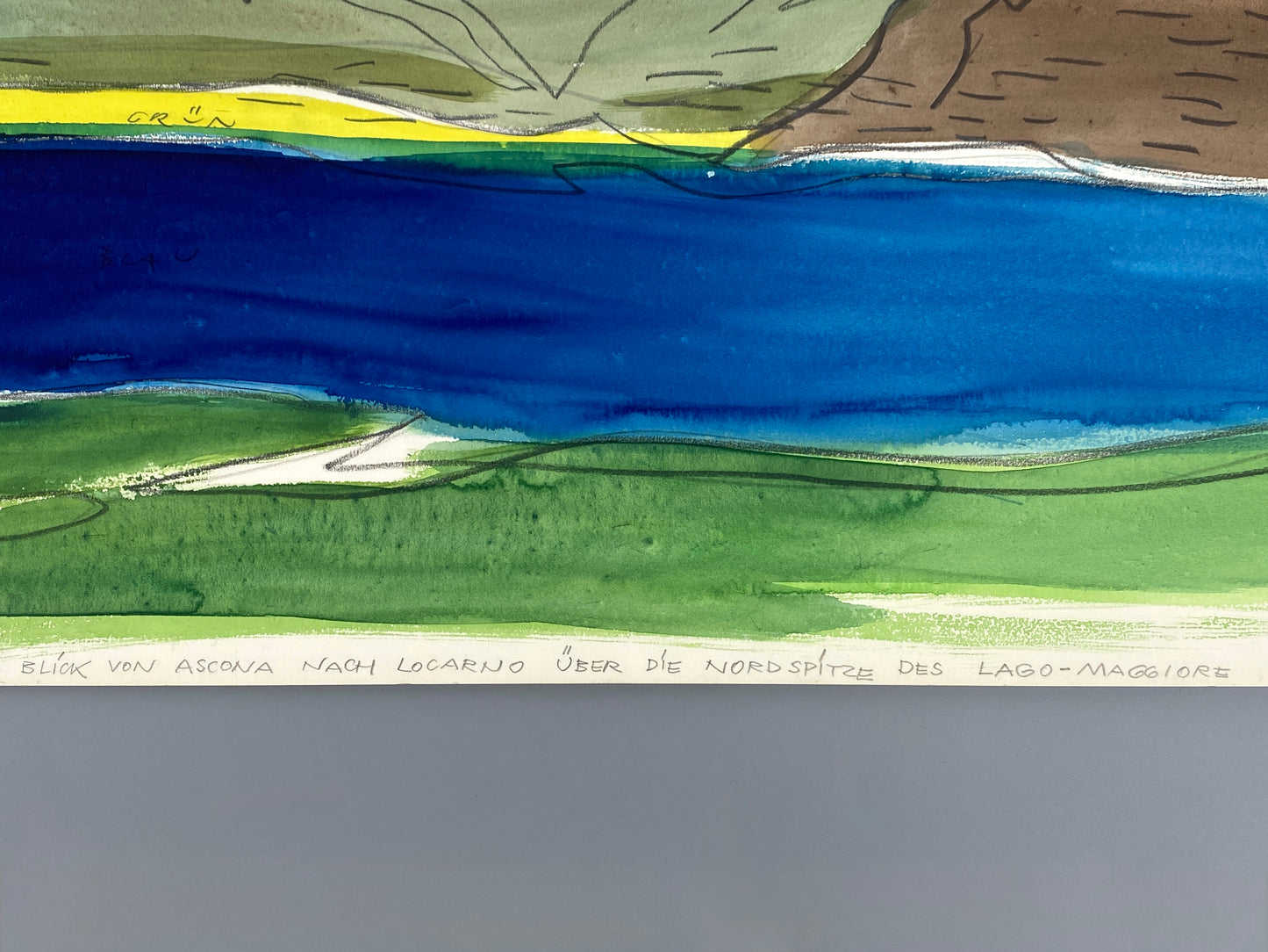 Gouache-Gemälde "Blick von Ascona nach Locarno..." von Heinz Schmidt-Berg (1911–1993), 1962