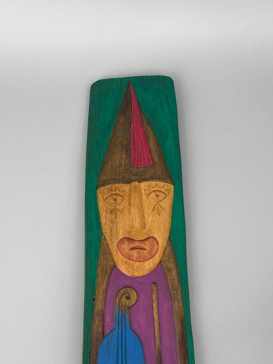 Holzskulptur "Geiger mit blauer Violine" von Henryk Zegadlo, Polen, um 1980er