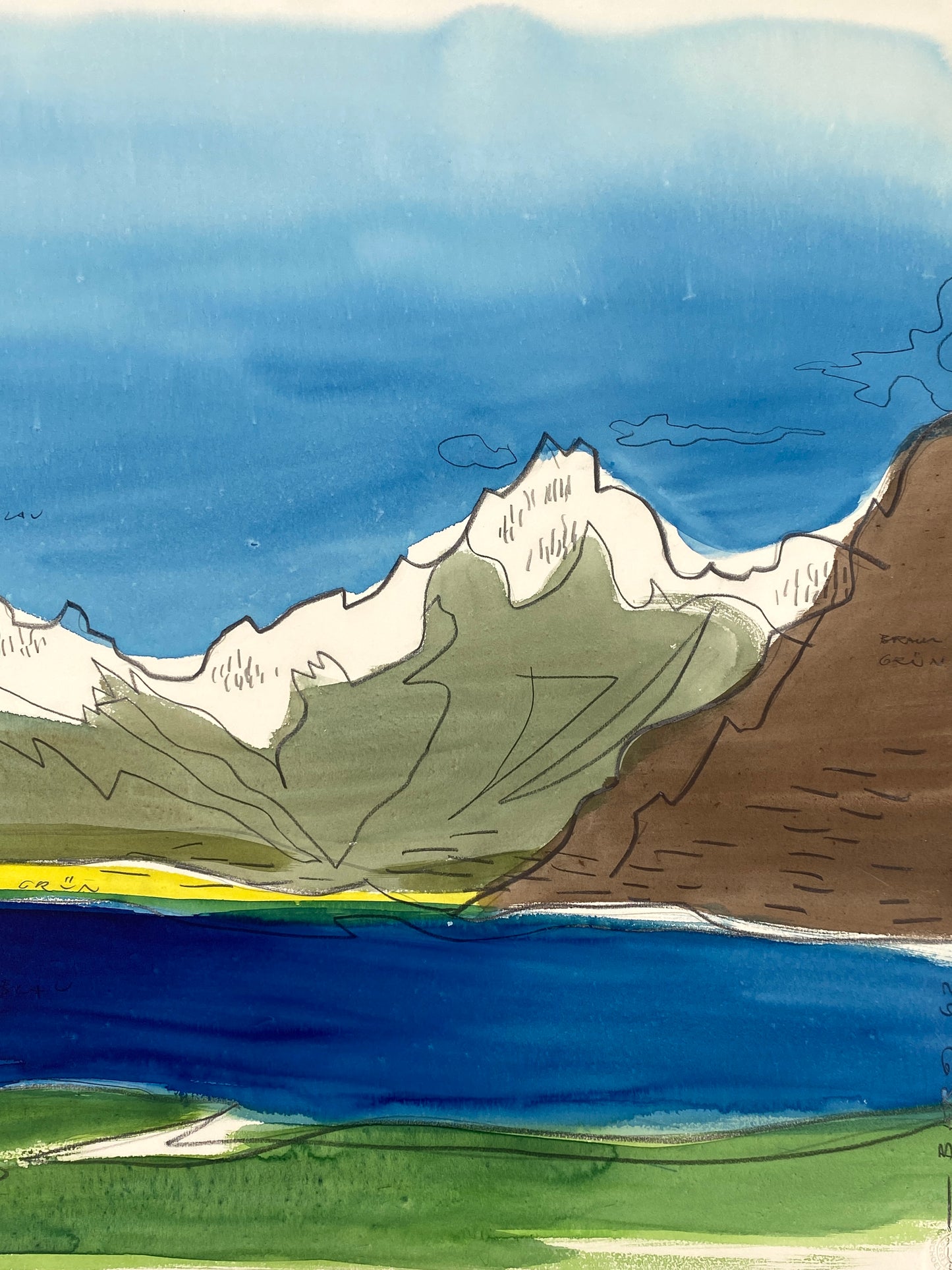 Gouache-Gemälde "Blick von Ascona nach Locarno..." von Heinz Schmidt-Berg (1911–1993), 1962