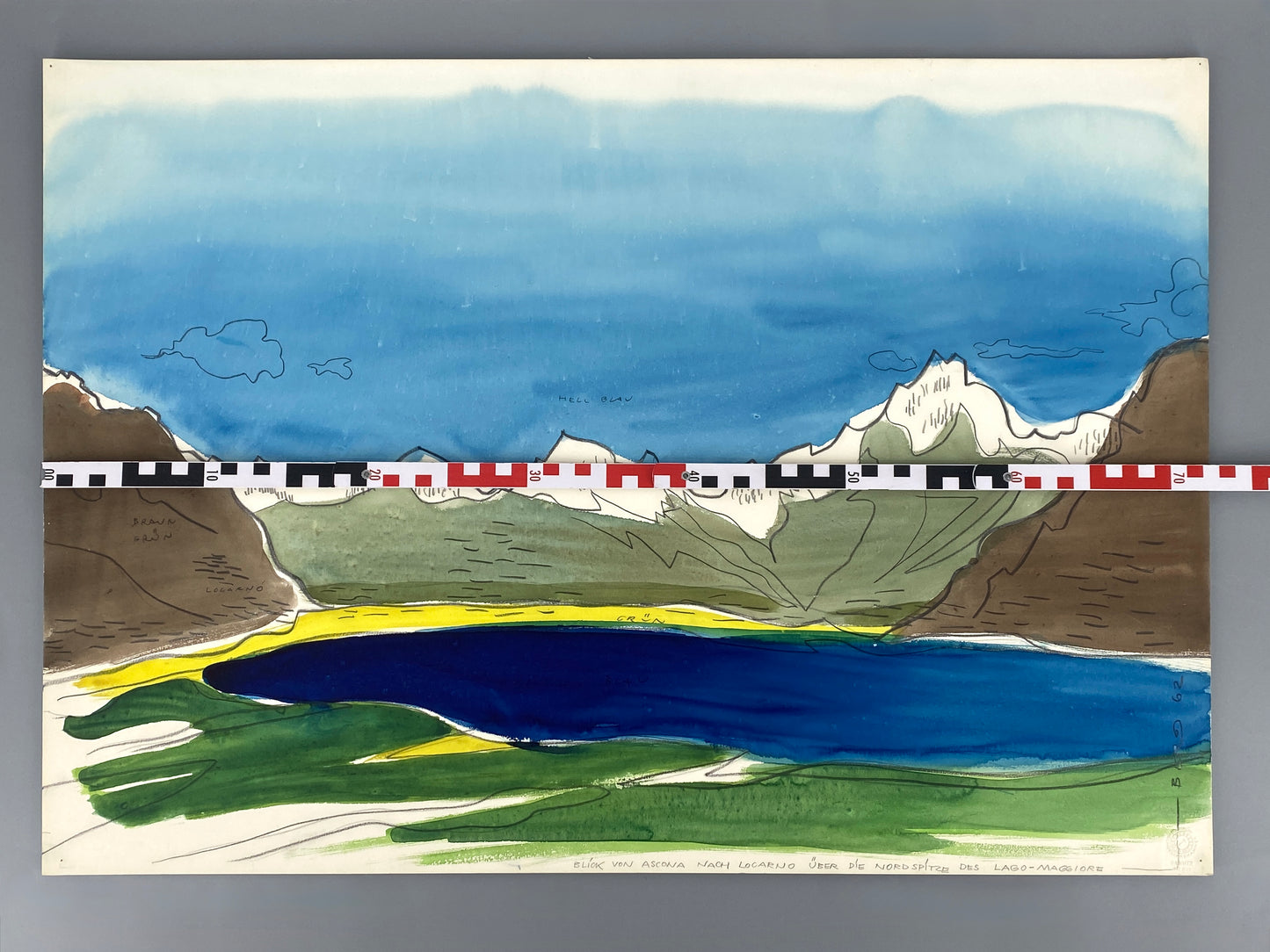 Gouache-Gemälde "Blick von Ascona nach Locarno..." von Heinz Schmidt-Berg (1911–1993), 1962