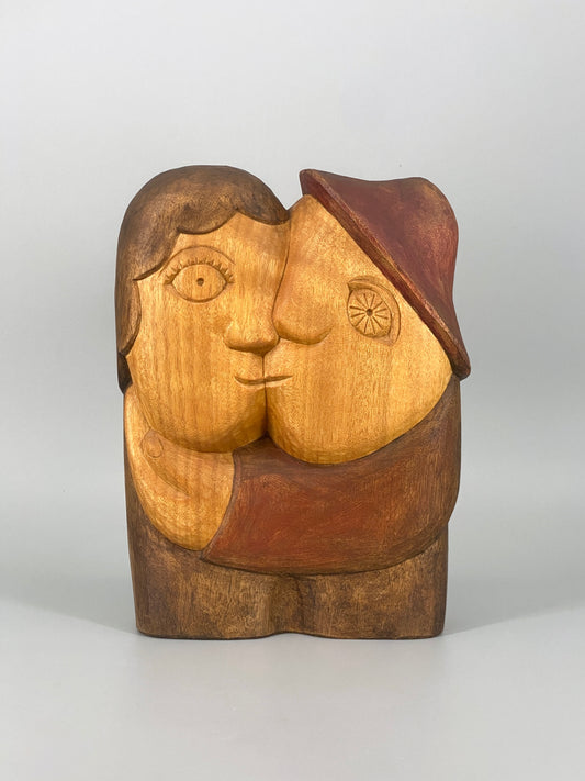 Holzskulptur "Liebespaar" von Henryk Zegadlo, Polen, um 1980er