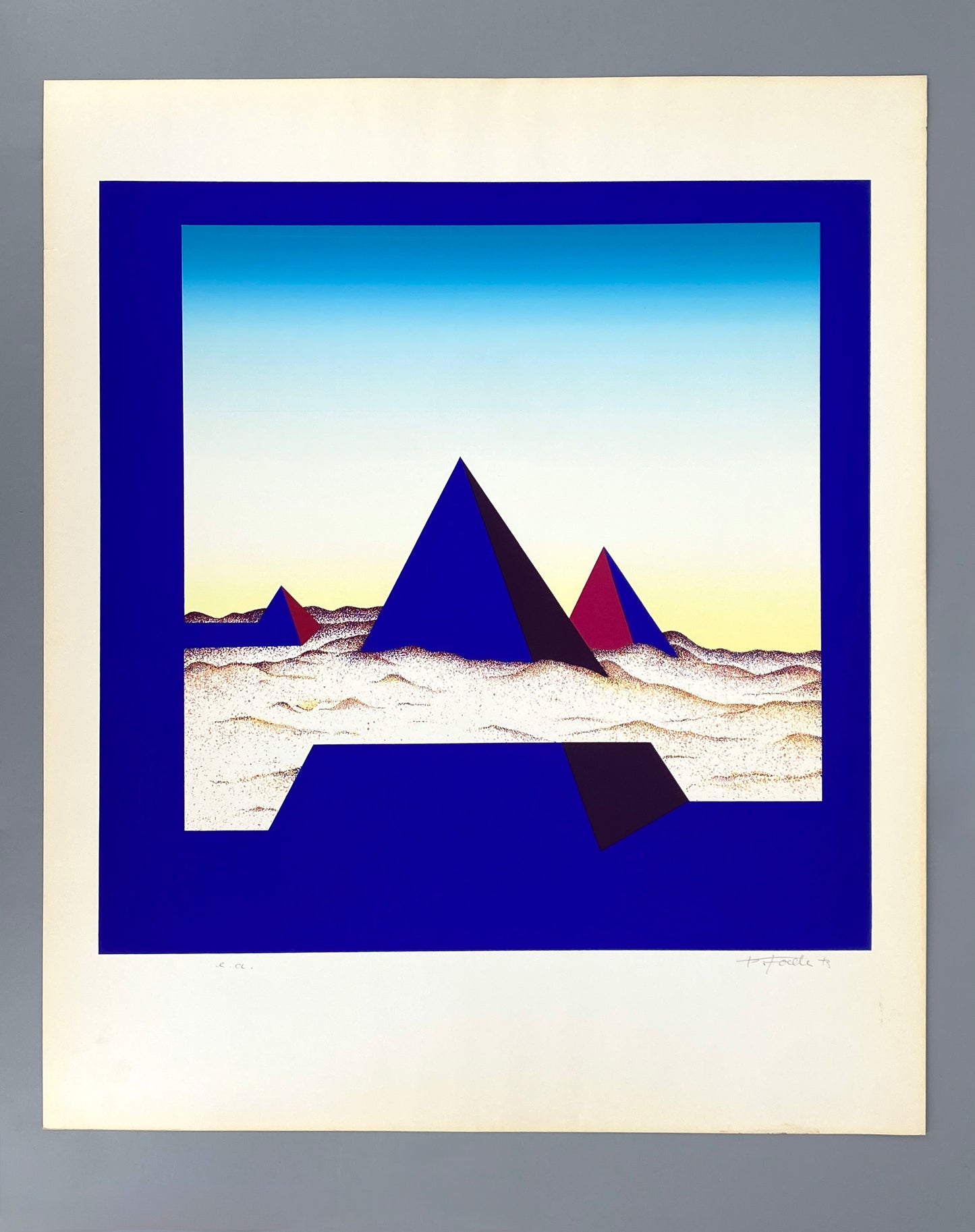 Siebdruck mit drei Pyramiden von Peter Foeller (geb. 1945), Künstlerexemplar, 1973